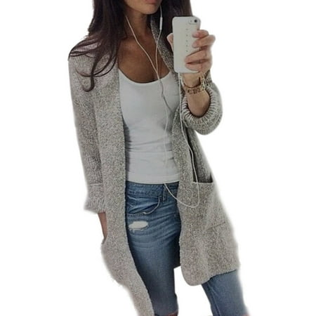 - Women Casual Long Sleeve Cardigan Knit Knitwear Sweater Coat Thick Outwear Tops