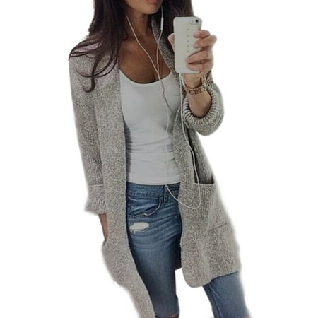 Women Casual Long Sleeve Cardigan Knit Knitwear Sweater Coat Thick Outwear