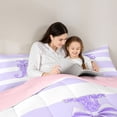 thumbnail image 4 of Erosebridal Teens Ribbon Bow Knot Geometric Stripes Twin Comforter Sets 3-Piece,Bling Glitter Print J Personalized Initial Bedding Set For Children Boys Girls,Pink Reversible, 4 of 6