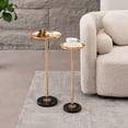 thumbnail image 3 of ​​Set of 2 Adjustable Height Side Tables -  Round Marble MDF Tops w/ Gold-Tone Metal Base, Multi-Level Cocktail & Display Stand for Living Room, Bedroom​​, 3 of 9