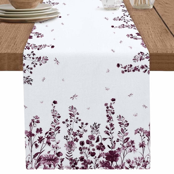 nqOlkjepod Red Botanical Table Runner 120 Inches Long Farmhouse Dress Scarves, Dragonfly Flower Leaf Retro Chinese Dining Tablerunner for Coffee Table/Kitchen Island/Party Décor, 13" x 120"