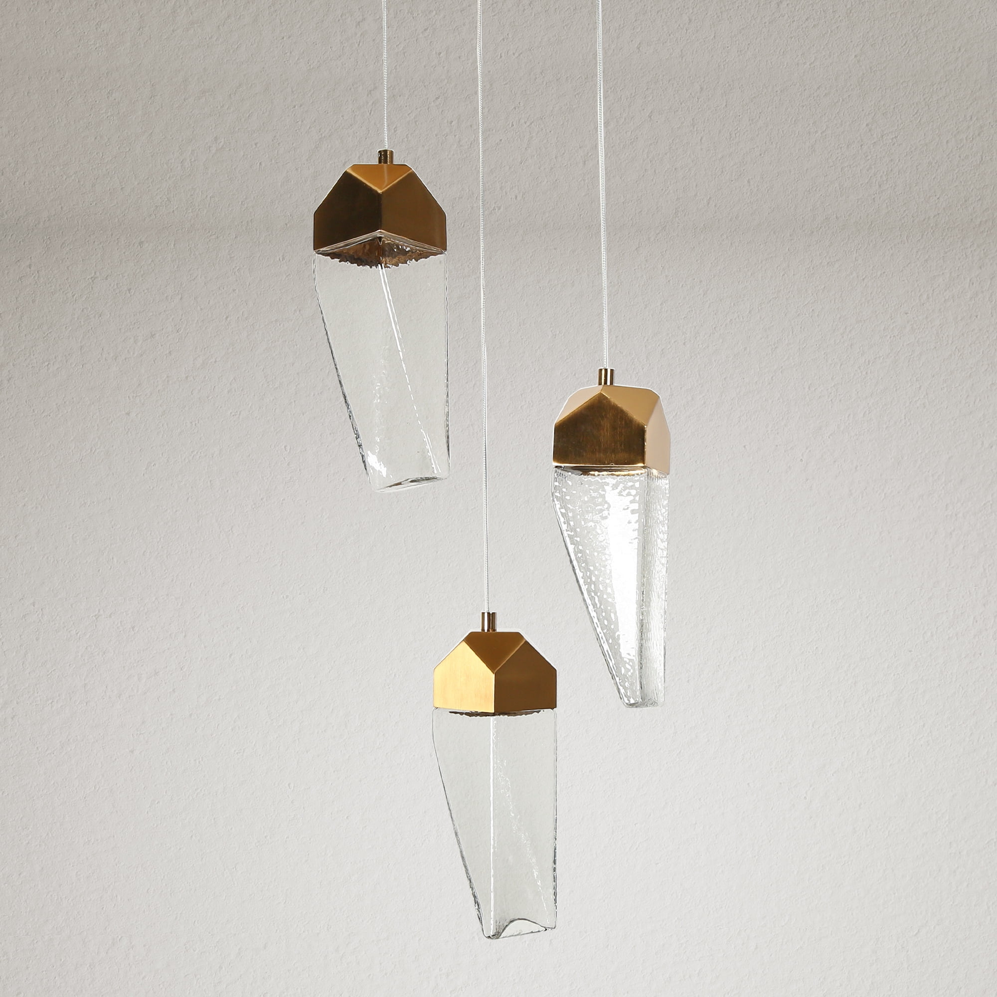 LNC Adonisior 3 -Light Polished Gold LED Crystal Clear glass Mixed material Chandelier