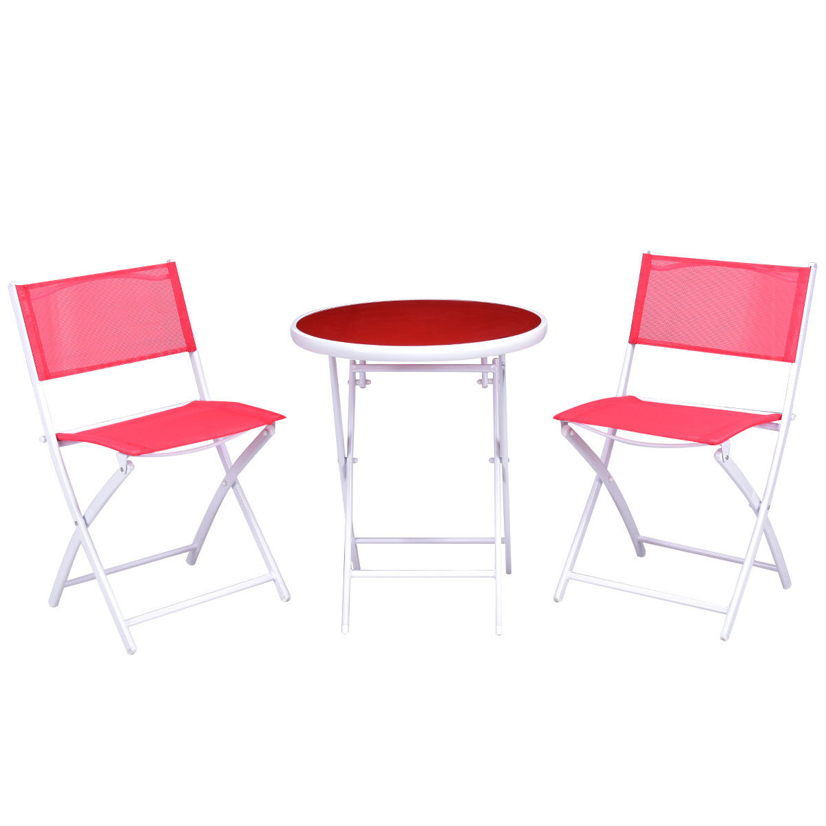 Costway 3 PCS Folding Bistro Table Chairs Set Garden Backyard Patio Furniture Red - image 2 of 7