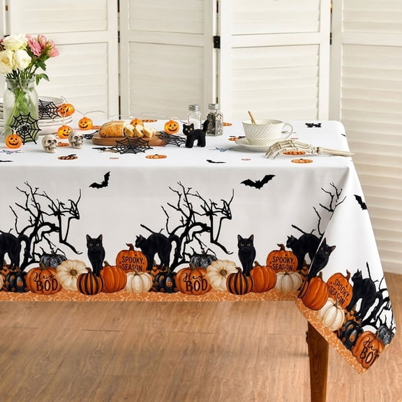 84x60in Black Cat Pumpkin Bat Halloween Tablecloth for Party Decor