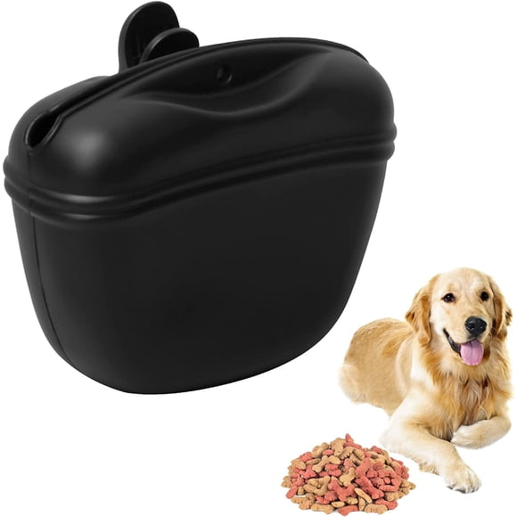 Dog Treat Pouch Silicone, Portable Dog Treat Bag with Clip and Magnetic, Black Pet Training Pocket Pouch Small Dog Snack Pouch for Dog Training