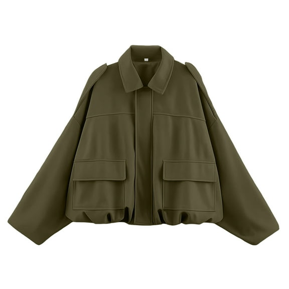 felwors Women's Cropped Faux Suede Jacket - Casual Vintage Bomber Coat, Lapel Moto Style, 2025 Fall Fashion Outerwear with Pockets AG, L