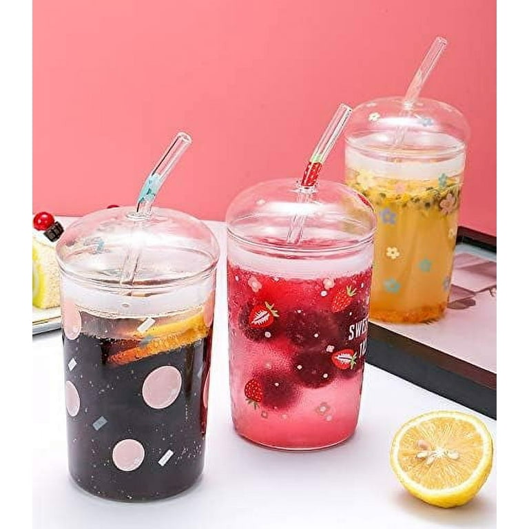 Strawberry Iced Coffee Cup with Lid & Straw, 16oz Tumbler