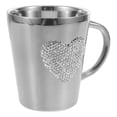 thumbnail image 1 of Taza de café de acero inoxidable con cristales de imitación en forma de corazón - Pequeña taza de camping con asa, reutilizable para agua, café helado, leche, té y zumo, color plateado, 1 of 7