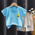 thumbnail image 2 of TOWED22 Toddler Boys Waffle Knit Shorts Set Short Sleeve T-shirt Top Elastic Waist Pockets Shorts Suit 2Pcs Summer Outfits(Sky Blue,18-24 M), 2 of 4