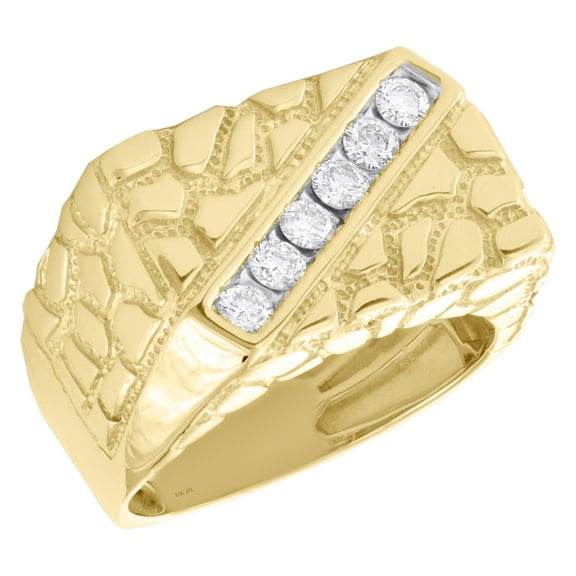 10K Yellow Gold Round Diamond Channel Set Wedding Band Nugget Pinky Ring 1/2 CT.