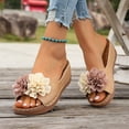 thumbnail image 3 of Rokment Women's Floral Orthopedic Platform Wedge Dress Backless Sandals 2026 Beach Bohemian Comfortable Leather Flower Arch Support Chunky High Heels Walking Slip on Summer Shoes Khaki Size 8.5, 3 of 5