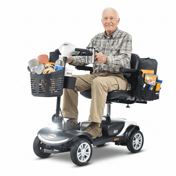 Segmart Four-Wheel Outdoor Scooter, Comfortable and Durable Folding Scooter with a 300W Motor and a 300-pound Weight Capacity, Suitable for Seniors and Adults, white