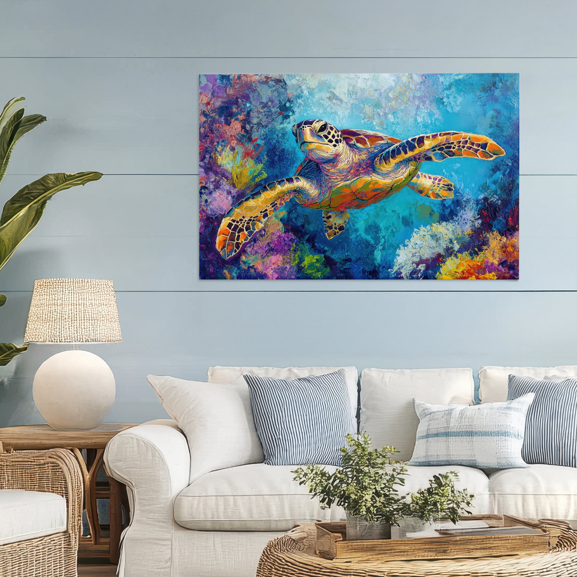 Stupell Industries Colorful Sea Turtle over Coral Canvas Wall Art, design by Petal Prints Design