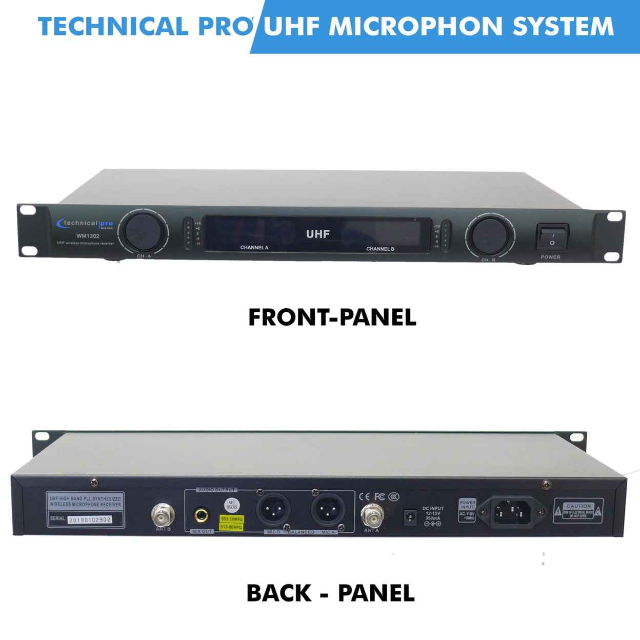 Technical Pro UHF Dual Handheld Wireless Microphone System XLR Output LCD Display