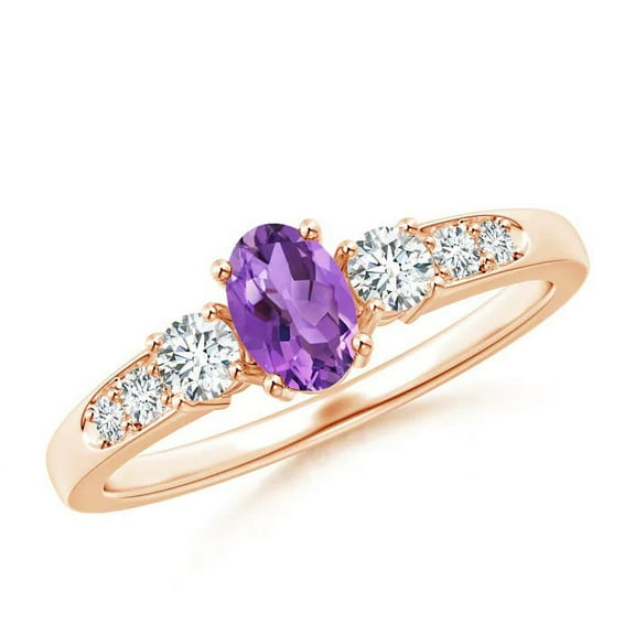 Three Stone 1.00 Ctw Amethyst 925 Sterling Silver Rose Plated Women Wedding Ring