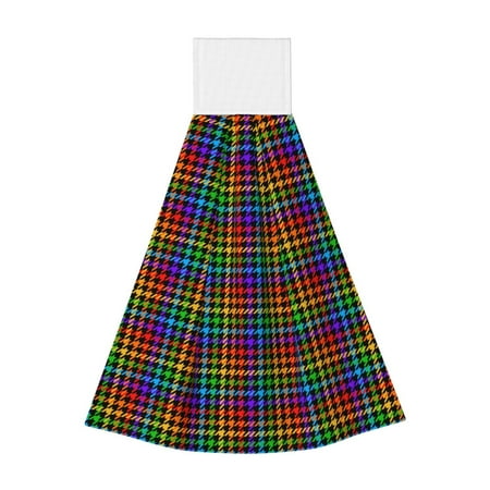 

Adobk Rainbow Houndstooth Print Coral Velvet Hand Wipes Fashion Hanging Kitchen Towel for Bathroom Washcloth Absorbent Tie Towel