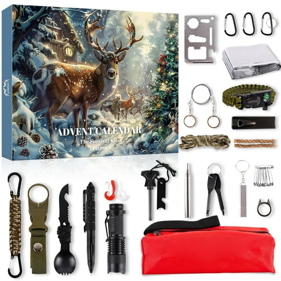 Survival Kit Advent Calendar for Men, Survival Tools Advent Calendar for Adult Teen 24 Days Christmas Countdown, 2025 Xmas Gift for Outdoor Enthusiasts