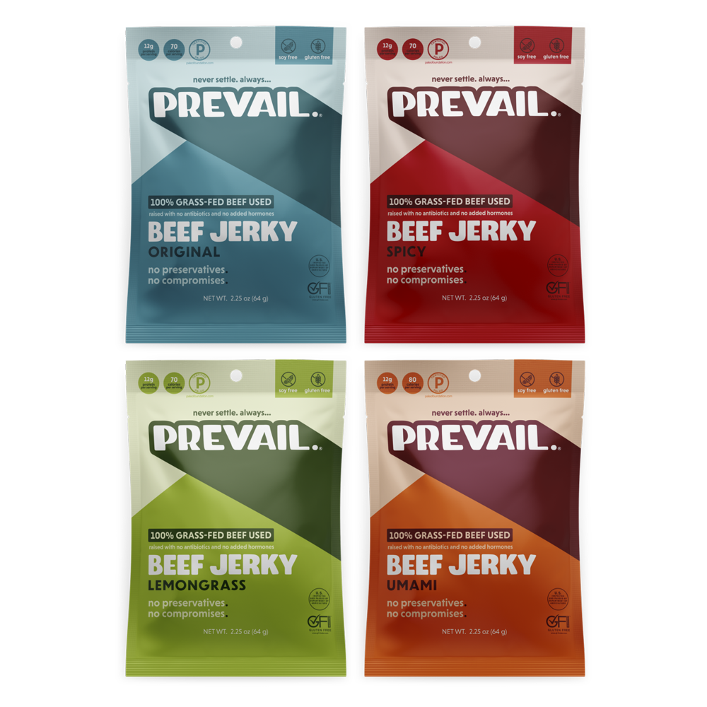 PREVAIL Jerky Variety Pack Beef Jerky 4 Pack Original, Spicy, Umami