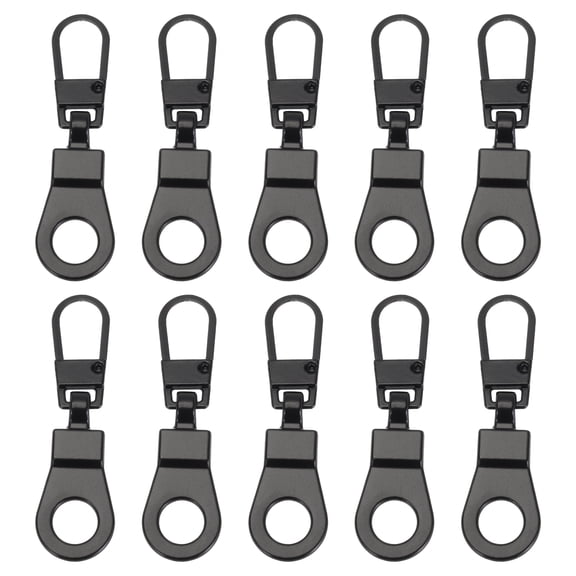 Uxcell Zipper Pull Replacement, 10 Pcs Detachable Metal Zipper Tab Repair Kit Puller with Lock Zipper Slider, Black