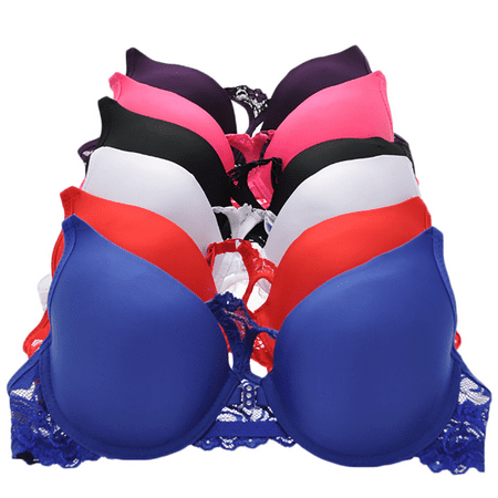 - Unibasic Women Front Closure Decorated Lace Racerback Nylon Bra - 6 Pack