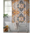 thumbnail image 2 of Split Shower Curtain for Transfer Bench, Boho Blue Fabric Shower Curtains for Bathroom, Ethnic Middle Century Geometric Abstract Art Tub Sliding Transfer Bench Waterproof Bath Curtains 72"x84", 2 of 9