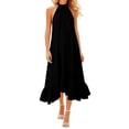 thumbnail image 2 of ClodeEU Women's Halter Neck Smocked Waist Draped Maxi Dress with Ruffle Hem ,Casual Beach Vacation Dress Black,Women's Plus L, 2 of 5