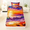 thumbnail image 3 of jejeloiu Bold Sunset Waves Twin Sheets For Girls,Sandy Beach Turtle Bedding,Warm Multicolor,3pcs,1 Fitted Sheet and 1 Pillowcase, 3 of 6