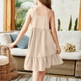 thumbnail image 5 of IYYVV Girl's Summer Sundress Spaghetti Strap Solid Cotton Line Midi Dress Casual Cami Dresses for 8-9 Years Beige, 5 of 5