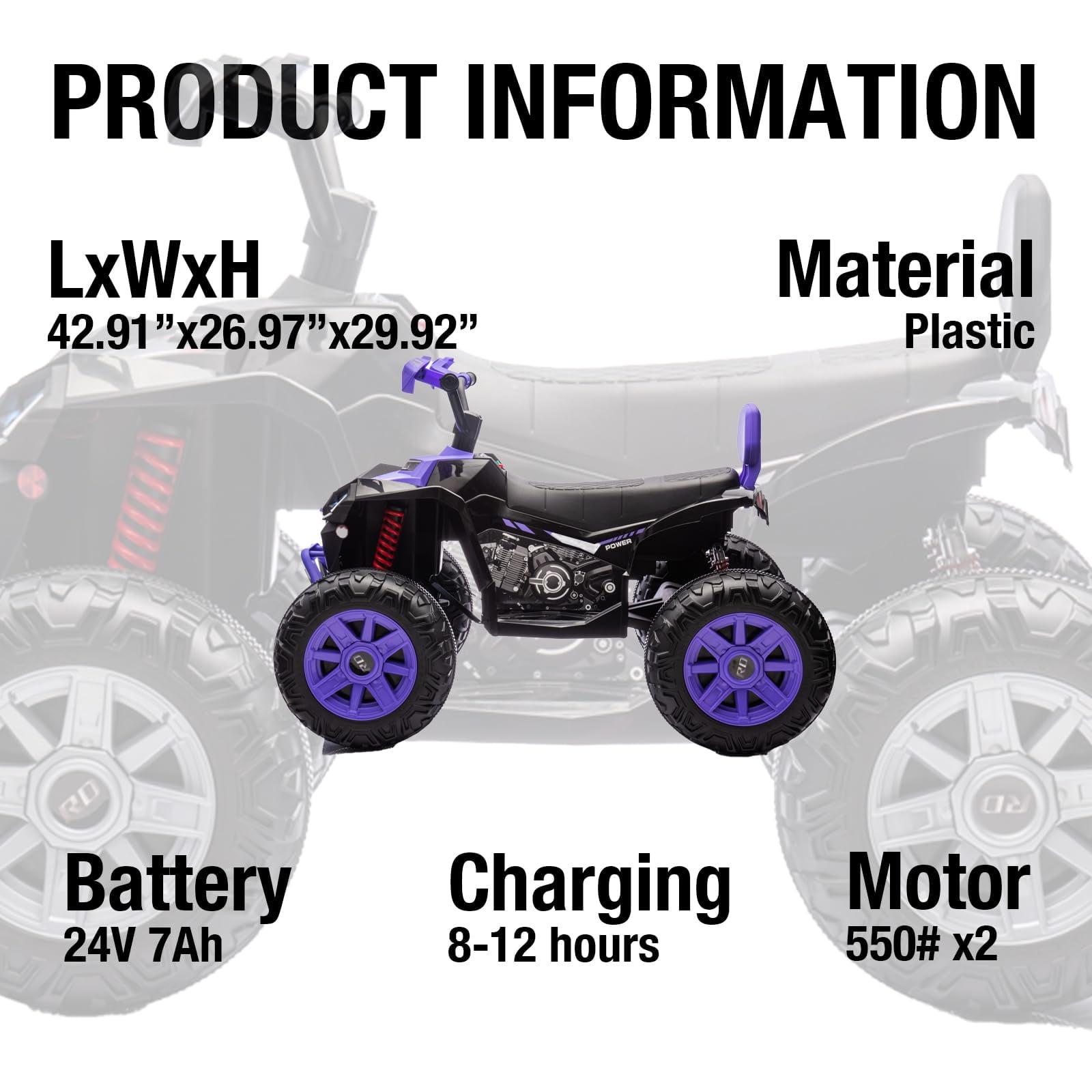 Litake 24V 2 Seater Electric ATV, Electric Car for Kids, Four-Wheeled Dirt Quad Car with Powerful Motor Off-Road Vehicle Electric Kids ATV with High Low Speed, Ride On ATV for Older Boys and Girls