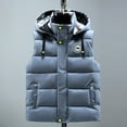 thumbnail image 2 of Men's Winter Puffer Vest Removable Hooded Quilted Padded Sleeveless Vest Color: Blue Size: XXXXL, 2 of 3