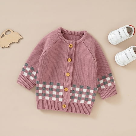 

Child Sweater Baby Girl Boy Knit Cardigan Warm Pullover Tops Toddler Plaid Outerwear Jacket Outfit Clothes Coat