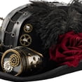 thumbnail image 7 of Jiibva Unisex Steampunk Top Hat Victorian Round With Goggles Gear Chain And Rose Flower Gothic Headpiece For Halloween, 7 of 7