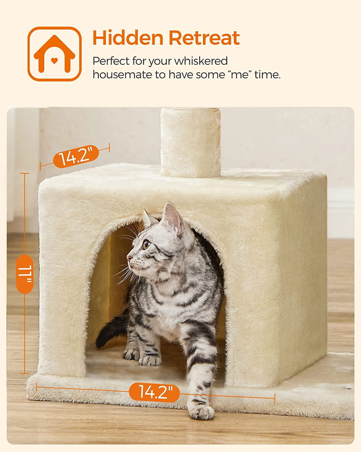 Cat Tree 33.1-Inch Cat Tower for Large Cats up to 16 lb, Large Perch, 2 Cat Caves, Scratching Post, Beige