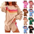 thumbnail image 4 of 2 Piece Lounge Sets for Women Rainbow Striped Outfits Casual Long Sleeve Sweatshirt Shorts Trendy Matching Sweatsuit, 4 of 4