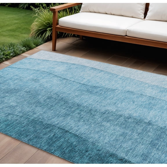 10' X 14' Teal Blue Aqua And Blue Ombre Washable Indoor Outdoor Area Rug