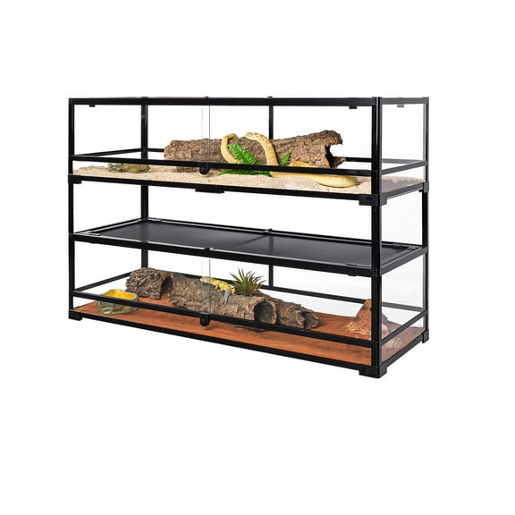 GUZZLO 2 Layer 47 Gallon Reptile Glass Terrarium with Sliding Door