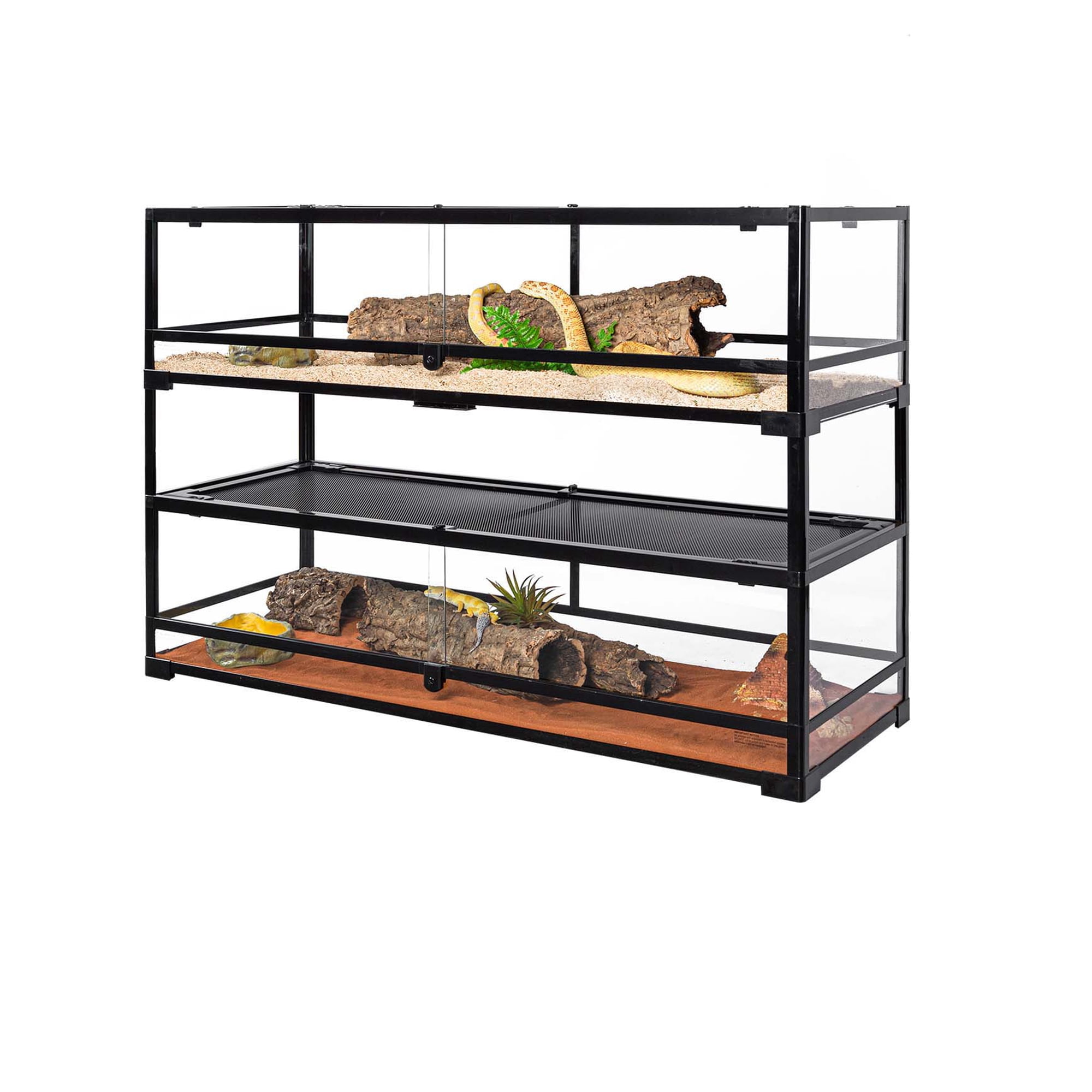 GUZZLO 2 Layer 47 Gallon Reptile Glass Terrarium with Sliding Door