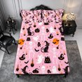 thumbnail image 4 of Erosebridal Spooky Black Cats Queen Sheets 4 Pieces,Gothic Halloween Skeleton Queen Sheet Sets,Pink,1 Flat Sheet, 1 Fitted Sheet and 2 Pillowcases, 4 of 6