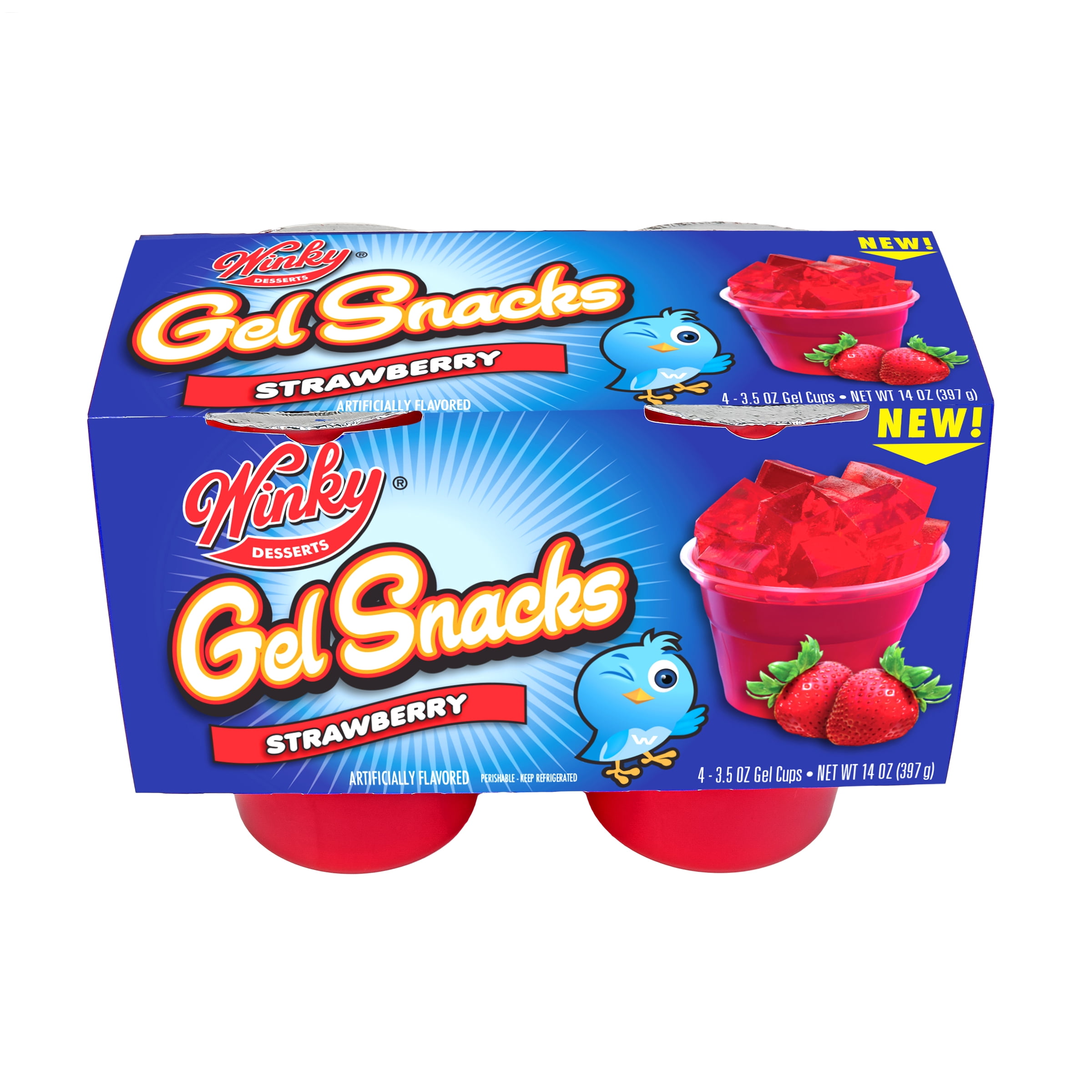 Winky Strawberry Gel Snacks, 4 Count Plastic Cups, Refrigerated, 1 Cup Serving Size