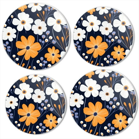 

BaHomeck Electric Stove Burner Covers Set of 4 Round Metal Gas Stove Burner Covers 8 Inch and 10 Inch Kitchen Decor White And Orange Flowers On Dark Background