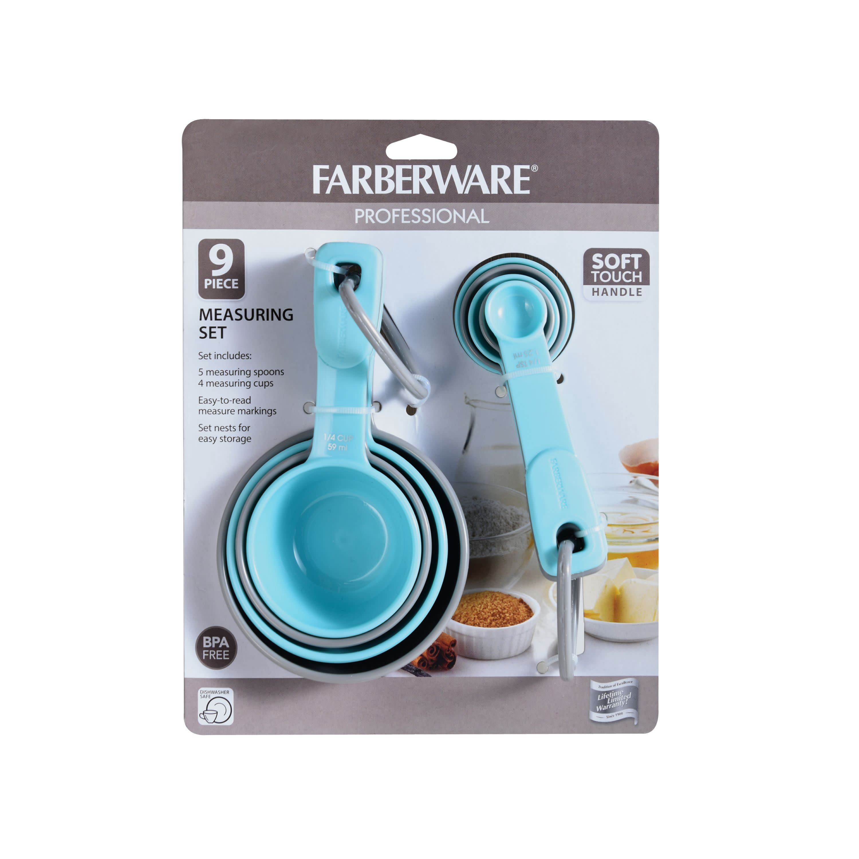 Farberware Professional 9-piece Soft Measuring Set in Aqua and Grey