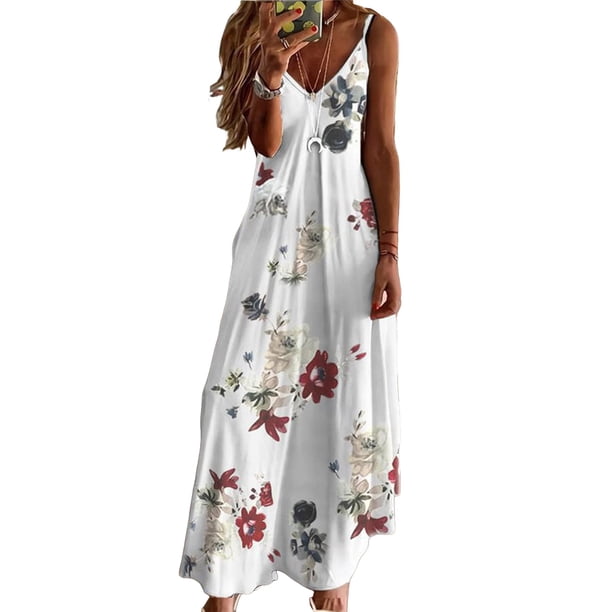 WILLBEST Vestidos Floreados para Mujer Vestidos de Verano para Mujer Vestidos de Playa de Verano Vestidos sin Mangas Extra Grande
