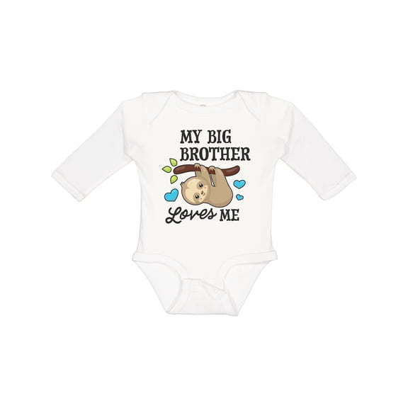 Inktastic My Big Brother Loves Me with Sloth and Hearts Boys or Girls Long Sleeve Baby Bodysuit