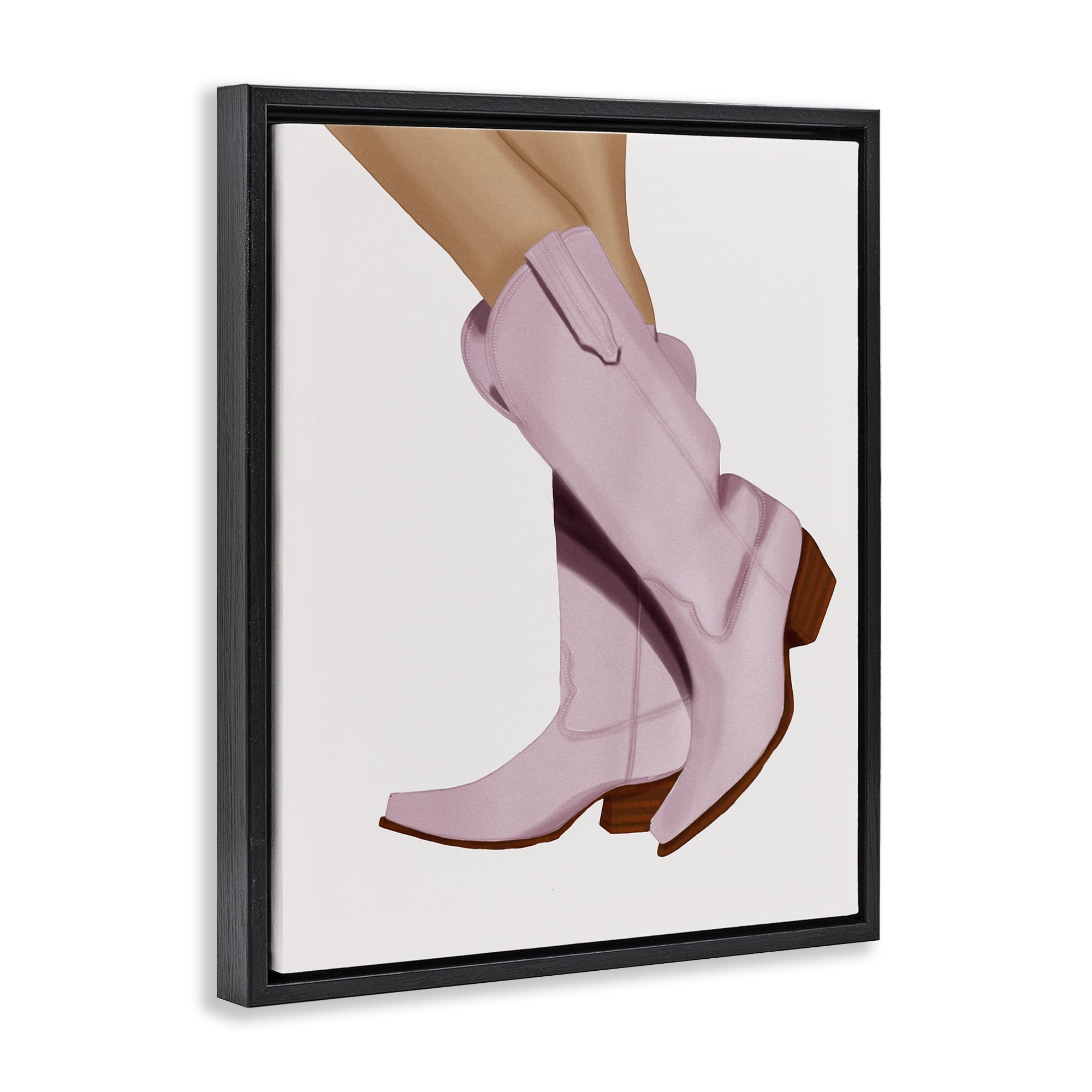 Stupell Industries Pastel Pink Cowgirl Boots Fashion Painting Black Floater Framed Canvas Art Print Wall Art, 17 x 21