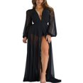 thumbnail image 1 of PENGXIANG Robe Longue en Chiffon pour Femmes, Manches Longues, Col en V Profond, Transparente, Lacée, Tenue de Plage d'Été, 1 of 6
