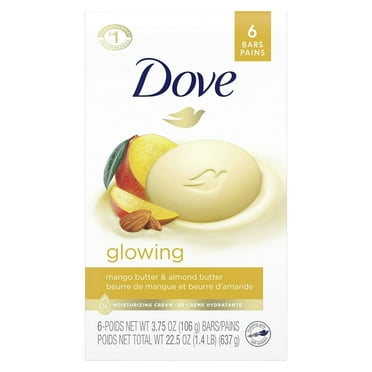 Dove Beauty Bar Gentle Skin Cleanser Moisturizing for Gentle Soft Skin Care Glowing Mango Butter and Almond Butter More Moisturizing Than Bar Soap 3. 75 oz 6 Bars