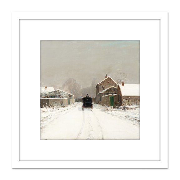 Loir L'Avenue De Neuilly Winter Day Painting 8X8 Inch Square Wooden Framed Wall Art Print Picture with Mount