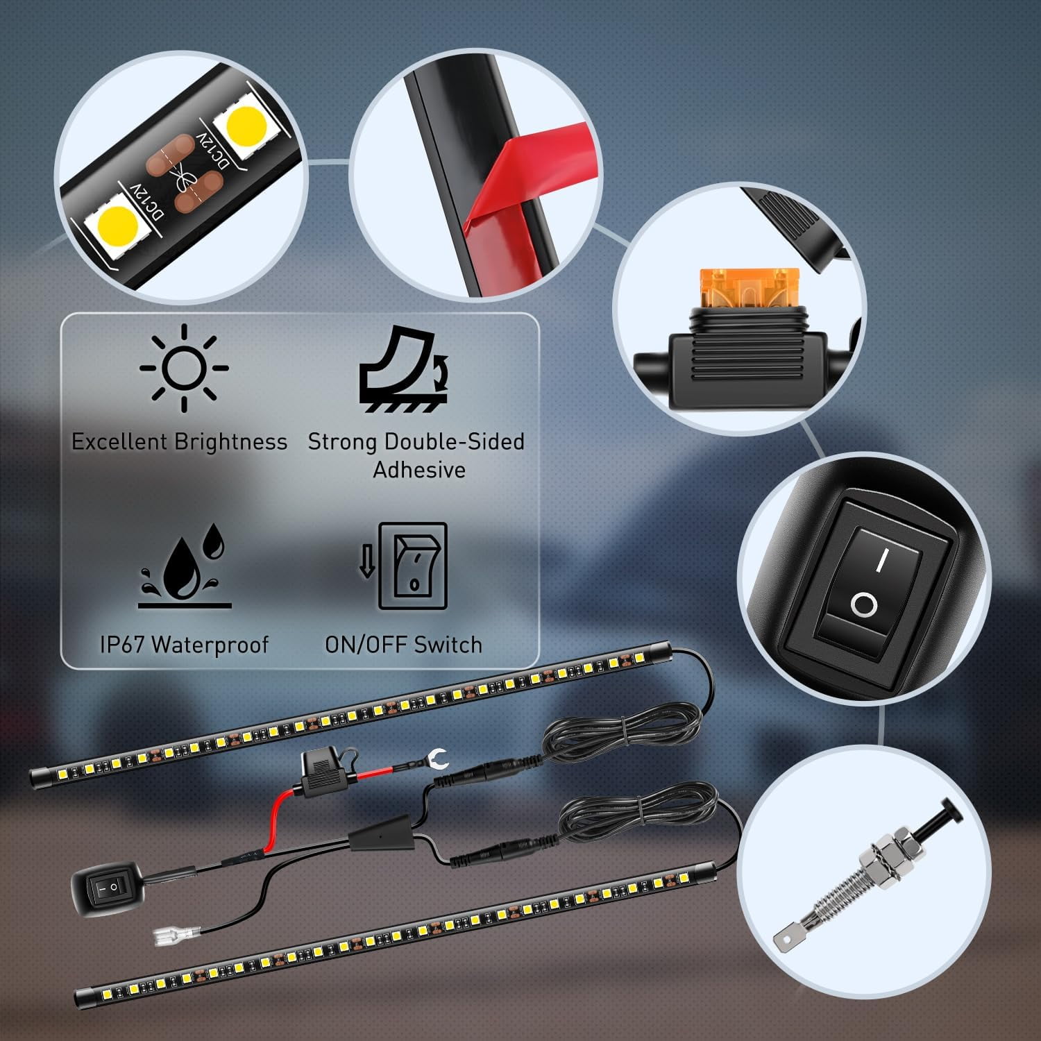 Nilight 2PCS Under Hood LED Light Strip 40cm Waterproof Engine Bay Work Light with Auto/Manual Switch 12V for Car Truck