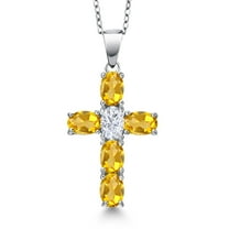Gem Stone King 925 Sterling Silver Yellow Citrine and White Moissanite Cross Pendant Necklace for Women | 2.75 Cttw | Gemstone November Birthstone | Oval 6X4MM | With 18 inch Chain