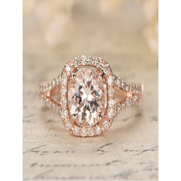 Limited Time Sale 1.25 carat Morganite and Diamond Halo Engagement Ring in 10k Rose Gold for Women